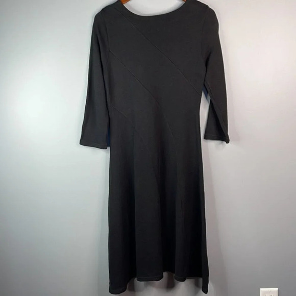 JONES NEW YORK Knit Sweater Dress Black Midi 3/4 Sleeve Fit Flare Witchy M - Picture 6 of 10